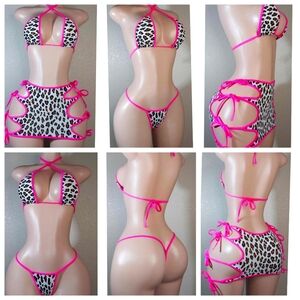 Pink Leopard Print Women's Swim Set